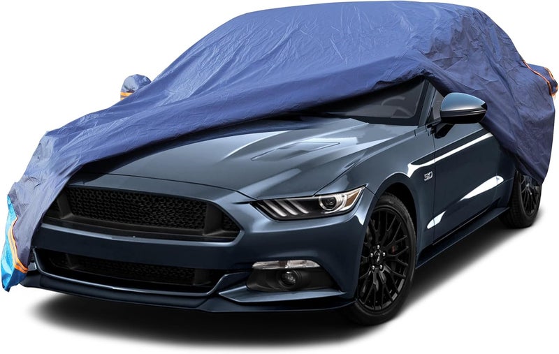 DINGHAO Car Cover Waterproof All Weather, 6 Layers Outdoor Full Exterior Cover Rain Sun UV Snowproof Protection with Zipper Cotton, Mirror Pocket for Ford Mustang - Image 1